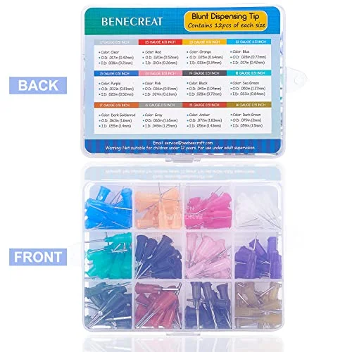 BENECREAT 144PCS 0.5 Inch 12 Different Gauge Blunt Tip Syringe Needles Dispensing Needle with Lure Lock for Refilling Liquid Inks and Syringes, Crafts Supplies — view 4