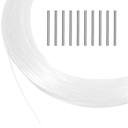 BENECREAT 50 Yards Nylon Memory Wire for Millinery Hat Brims, Transparent Round Soft Corset Bone with Brass Crimp Tube Beads, Hole: 1.2mm