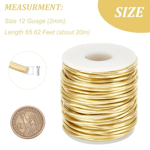 BENECREAT 12 Gauge Soft Brass Wire - 65 Feet Per Roll - Solid Bare Spool - Craft Bead Wire for Jewelry Making — view 2