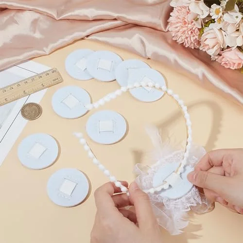 BENECREAT 20pcs 2 inch Hair Band Pad, White Headband Decoration Accessories, Felt Hair Band Decor Base for Making Tea Party Headbands, Decorations Handmade DIY, 2mm Thick — view 3