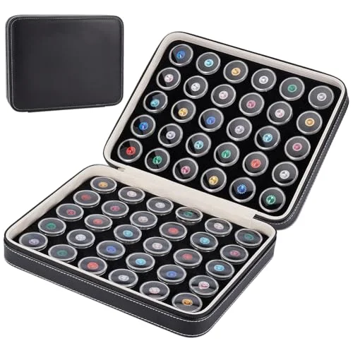 BENECREAT 60 Pcs Closeable Gemstone Collection Storage Box with Foam Insert, 1.2x0.6 Inch Plastic Gem Jars, Display Tray Set for Loose Diamond Collectibles Crystal, Diamond Display Case